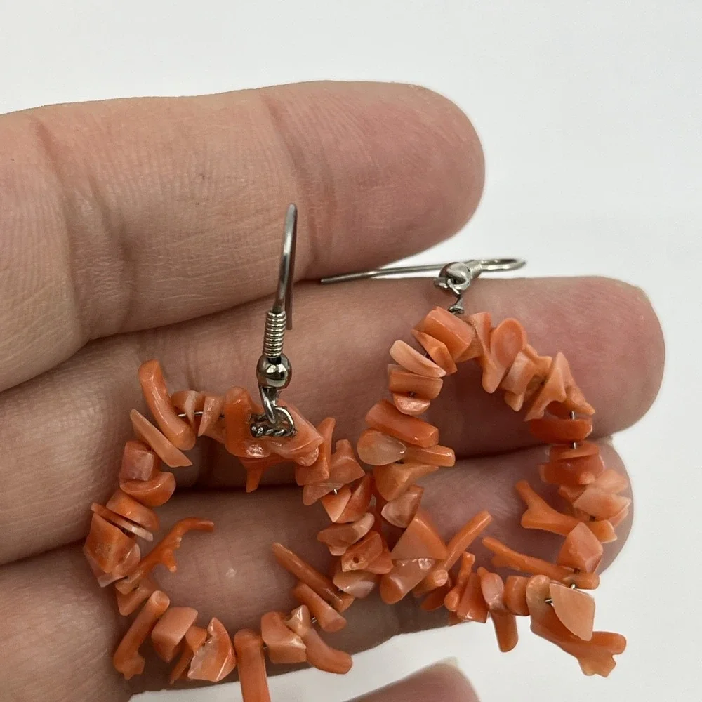 Vtg Natural Pink Coral Earrings Round Pierced natural 1.25